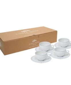 My Gifts Trade Pearl White Four Place Espresso And Saucer Set New