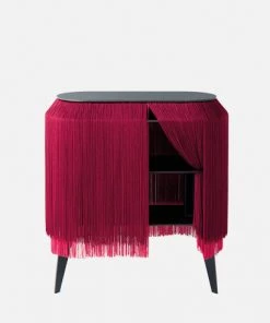 Bohemian Dream Ibride Baby Alpaga Fringed Bedside Table Carmine
