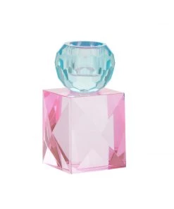 Cozy Living Rose & Thorn Miss Etoile Square Crystal Candle Holder Rose, Aqua