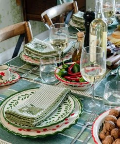 Mind The Gap Twill Green Striped Monogrammed Napkins, Set Of Two