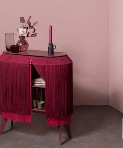 Bohemian Dream Ibride Baby Alpaga Fringed Bedside Table Carmine