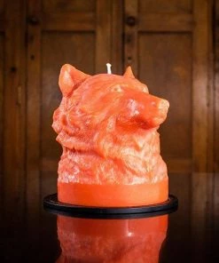 British Colour Standard Wolf Head Candle - Orange Flame New