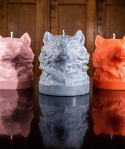 British Colour Standard Wolf Head Candle - Orange Flame New