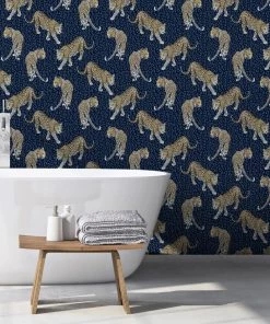 The Graduate Collection Rose & Thorn All Over Leopard Wallpaper Blue