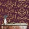 The Graduate Collection Rose & Thorn Dipped In Moonlight Wallpaper - Metallic Gold & Burgundy
