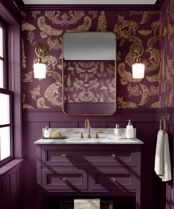 The Graduate Collection Rose & Thorn Dipped In Moonlight Wallpaper - Metallic Gold & Burgundy