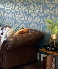 The Graduate Collection Dipped In Moonlight Wallpaper - Metallic Gold & Teal Rose & Thorn