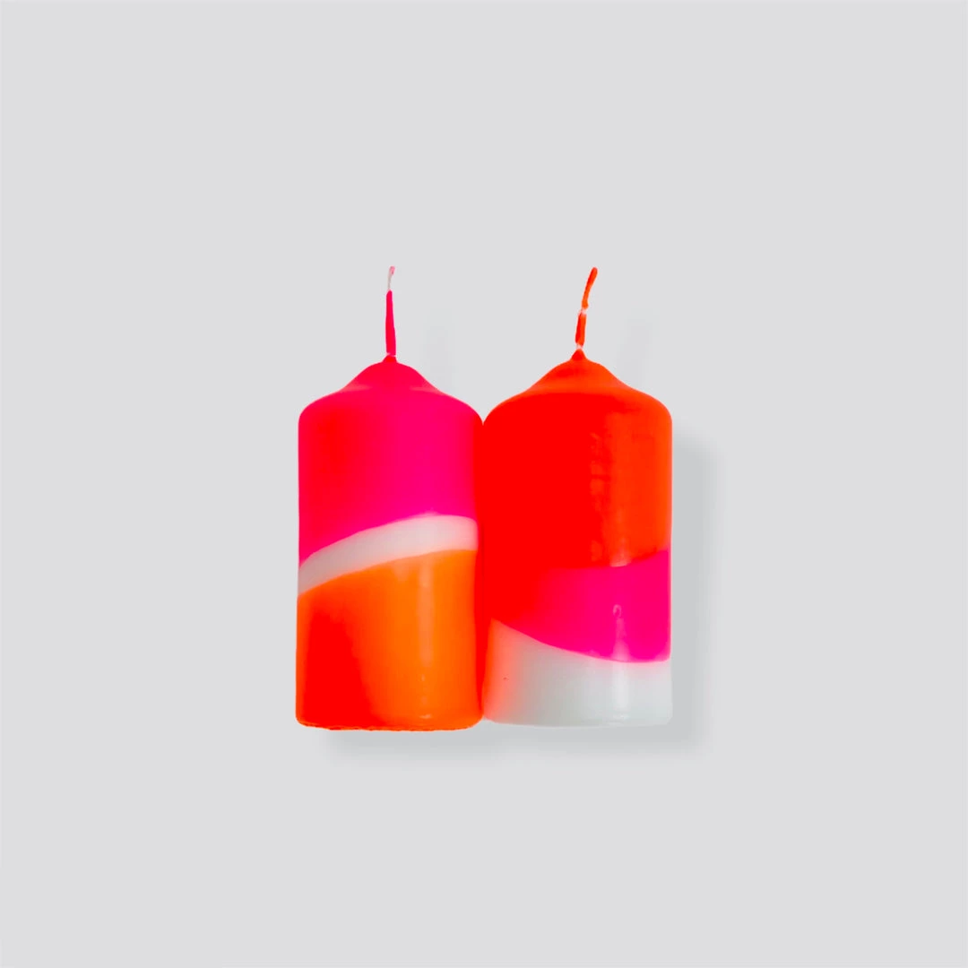 Pink Stories Neon Pillar Candles Pair - Fairytale 3 Pink Stories Neon Pillar Candles Pair - Fairytale