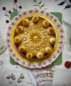 Rice By Rice Ceramic Floral Dinner Plate - Pink & Yellow