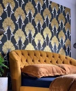 Cheap The Design Yard Shop 37 The Graduate Collection New Showgirls Wallpaper Metallic Gold Mustard & Black