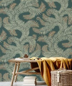 Josephine Munsey Les Jardins Royaux Bombe's Fernery Wallpaper In Teal & Orange