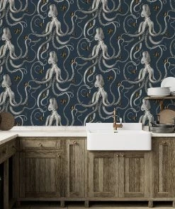 Josephine Munsey Octopoda Deep Sea Blue Wallpaper