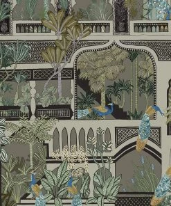 Josephine Munsey Peacock Arches Wallpaper Mushroom Grey