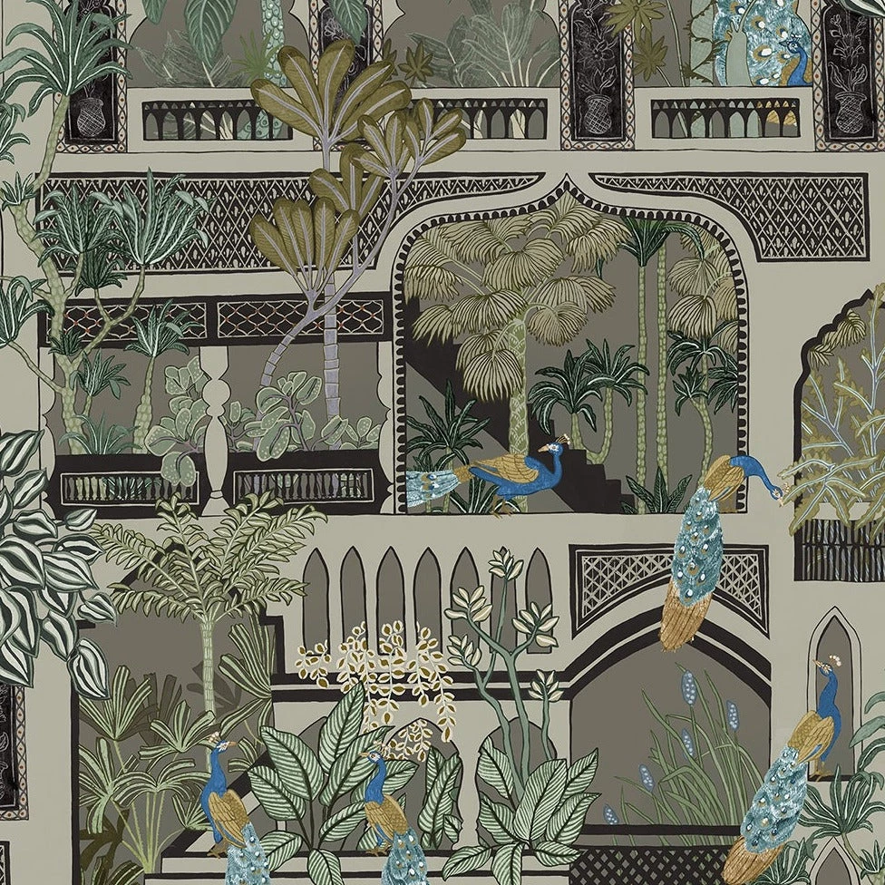 Josephine Munsey Peacock Arches Wallpaper Mushroom Grey 3 Josephine Munsey Peacock Arches Wallpaper Mushroom Grey