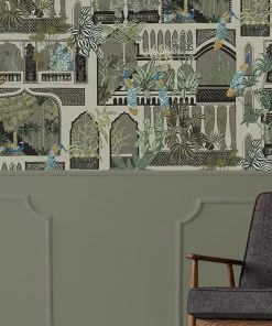 Josephine Munsey Peacock Arches Wallpaper Mushroom Grey