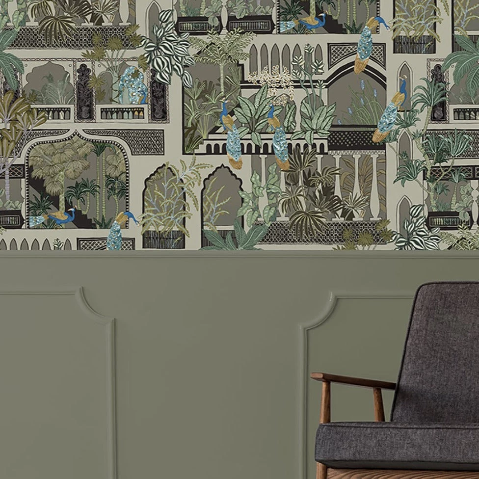Josephine Munsey Peacock Arches Wallpaper Mushroom Grey 4 Josephine Munsey Peacock Arches Wallpaper Mushroom Grey