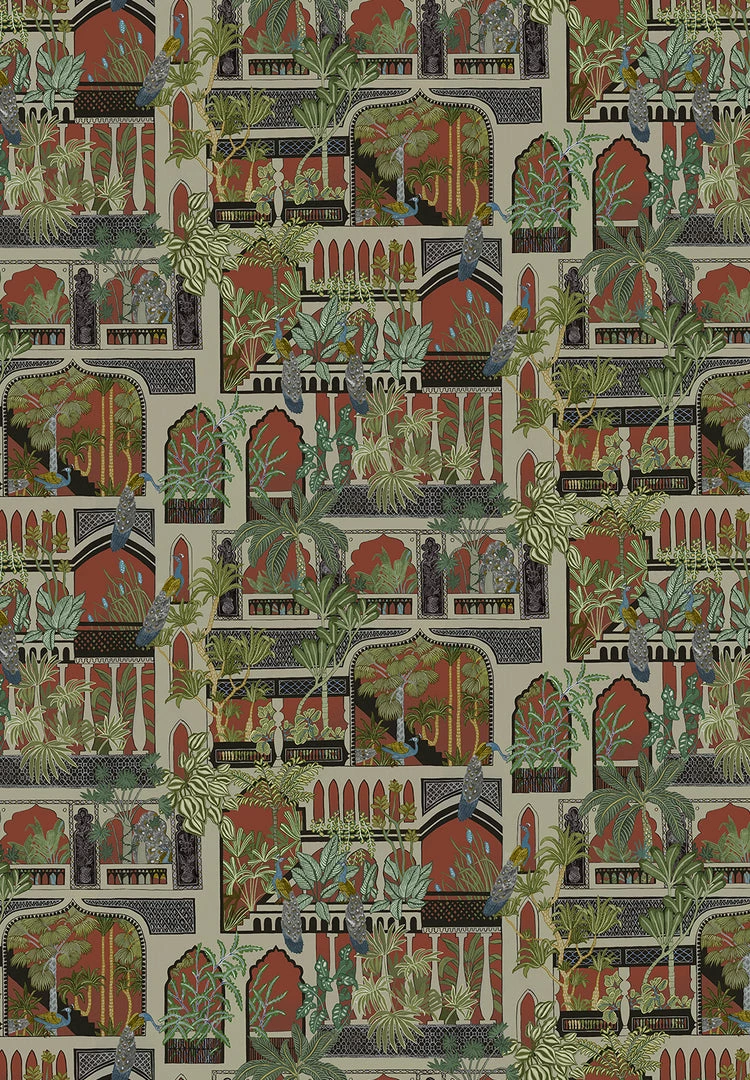 Josephine Munsey Rose & Thorn Peacock Arches Wallpaper Terracotta 5 Josephine Munsey Rose & Thorn Peacock Arches Wallpaper Terracotta