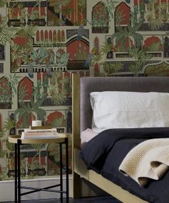 Josephine Munsey Rose & Thorn Peacock Arches Wallpaper Terracotta