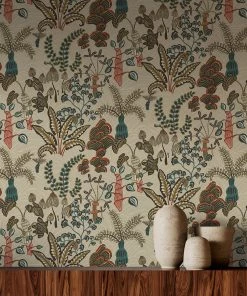 Josephine Munsey Woodland Floor Wallpaper Stone And Teal Wallpaper & Paint