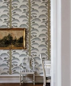 Josephine Munsey Rose & Thorn Palm Stripe Wallpaper In Spicer Brown