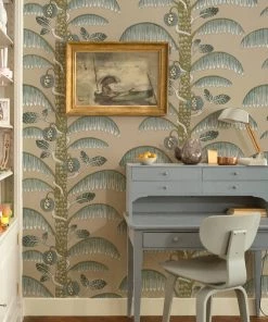 Josephine Munsey Rose & Thorn Palm Stripe Wallpaper In Spicer Brown