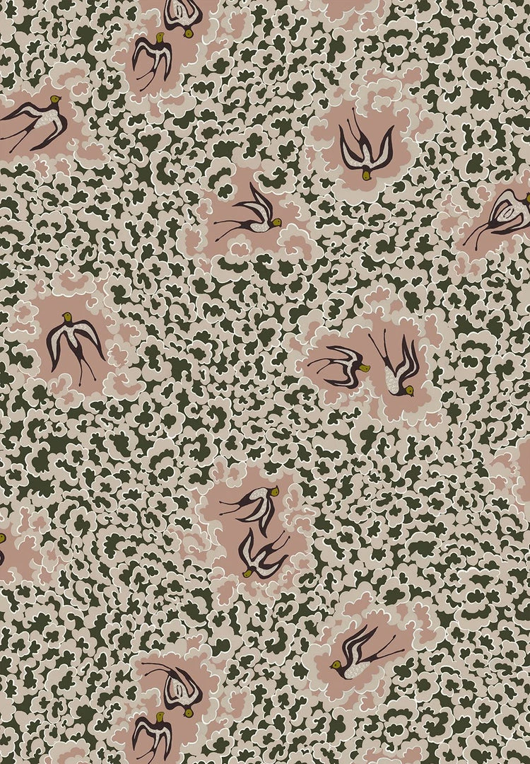 Josephine Munsey The Craftsman Bea's Swallows Wallpaper Chaingate Green & Ham Pink 5 Josephine Munsey The Craftsman Bea's Swallows Wallpaper Chaingate Green & Ham Pink