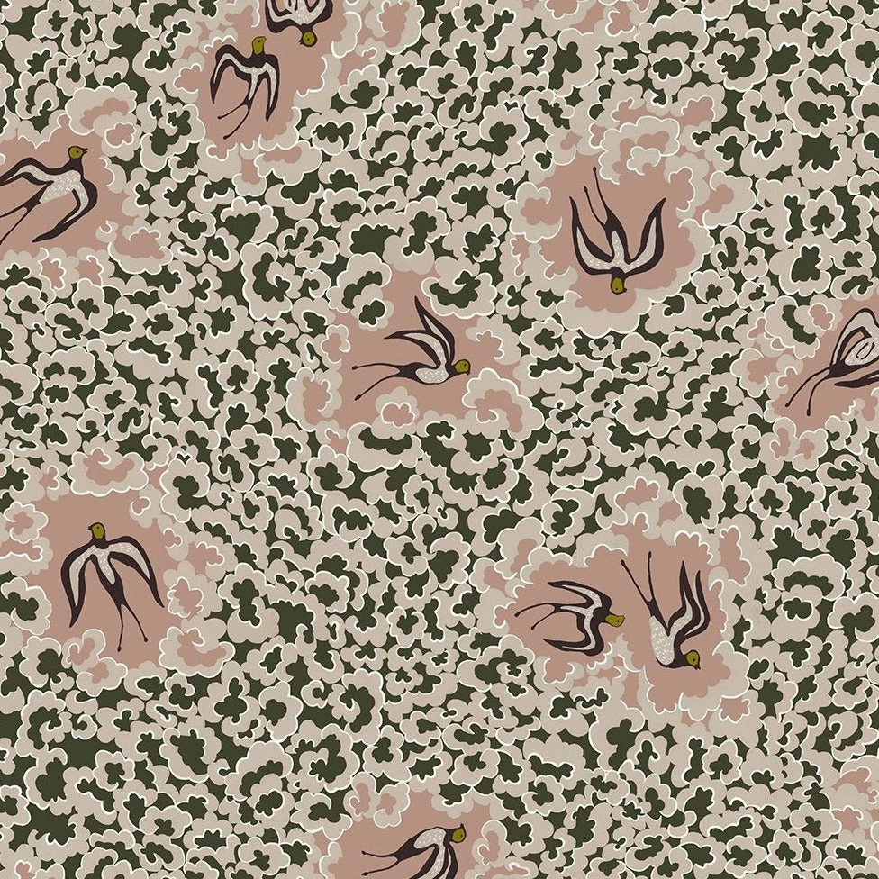 Josephine Munsey The Craftsman Bea's Swallows Wallpaper Chaingate Green & Ham Pink 4 Josephine Munsey The Craftsman Bea's Swallows Wallpaper Chaingate Green & Ham Pink