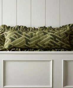 Josephine Munsey Labyrinth Lumbar Frilled Cushion Olive