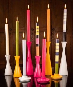 British Colour Standard Wooden Candle Holder Medium - Saffron Yellow New