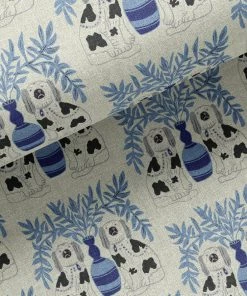 Annika Reed Studio Pair Of Dogs Oyster Linen -Delft Blue New