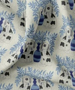 Annika Reed Studio Pair Of Dogs Oyster Linen -Delft Blue New