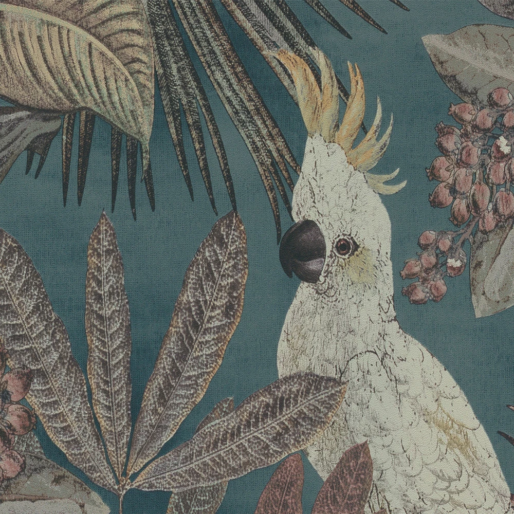 BN Panthera Cockatoo Print Wallpaper - Teal 3 BN Panthera Cockatoo Print Wallpaper - Teal