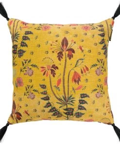 Mind The Gap Gypsy Ochre Linen Cushion Rose & Thorn