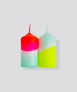 Pink Stories Neon Pillar Candles Rainbow Wings - Set Of 2 Bohemian Dream