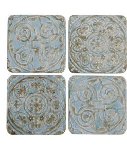 Thedesignyarduk Embossed Blue And Bronze Coasters Set Of Four New