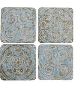 Thedesignyarduk Embossed Blue And Bronze Coasters Set Of Four New