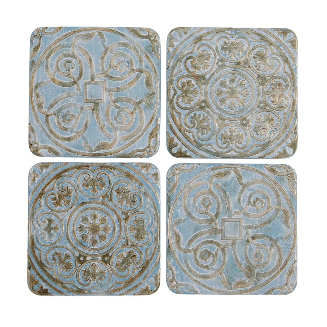 Thedesignyarduk Embossed Blue And Bronze Coasters Set Of Four New 3 Thedesignyarduk Embossed Blue And Bronze Coasters Set Of Four New