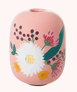 Rice By Rice Apricot Metal Candle Holder With Flowers New