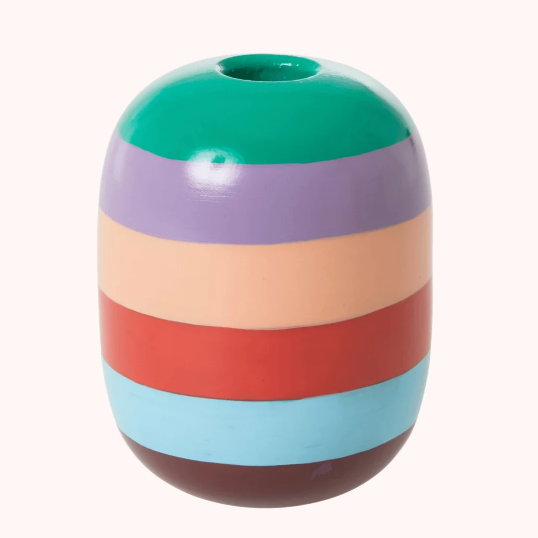 Rice By Rice New Metal Oval Candle Holder, Stripes 3 Rice By Rice New Metal Oval Candle Holder, Stripes