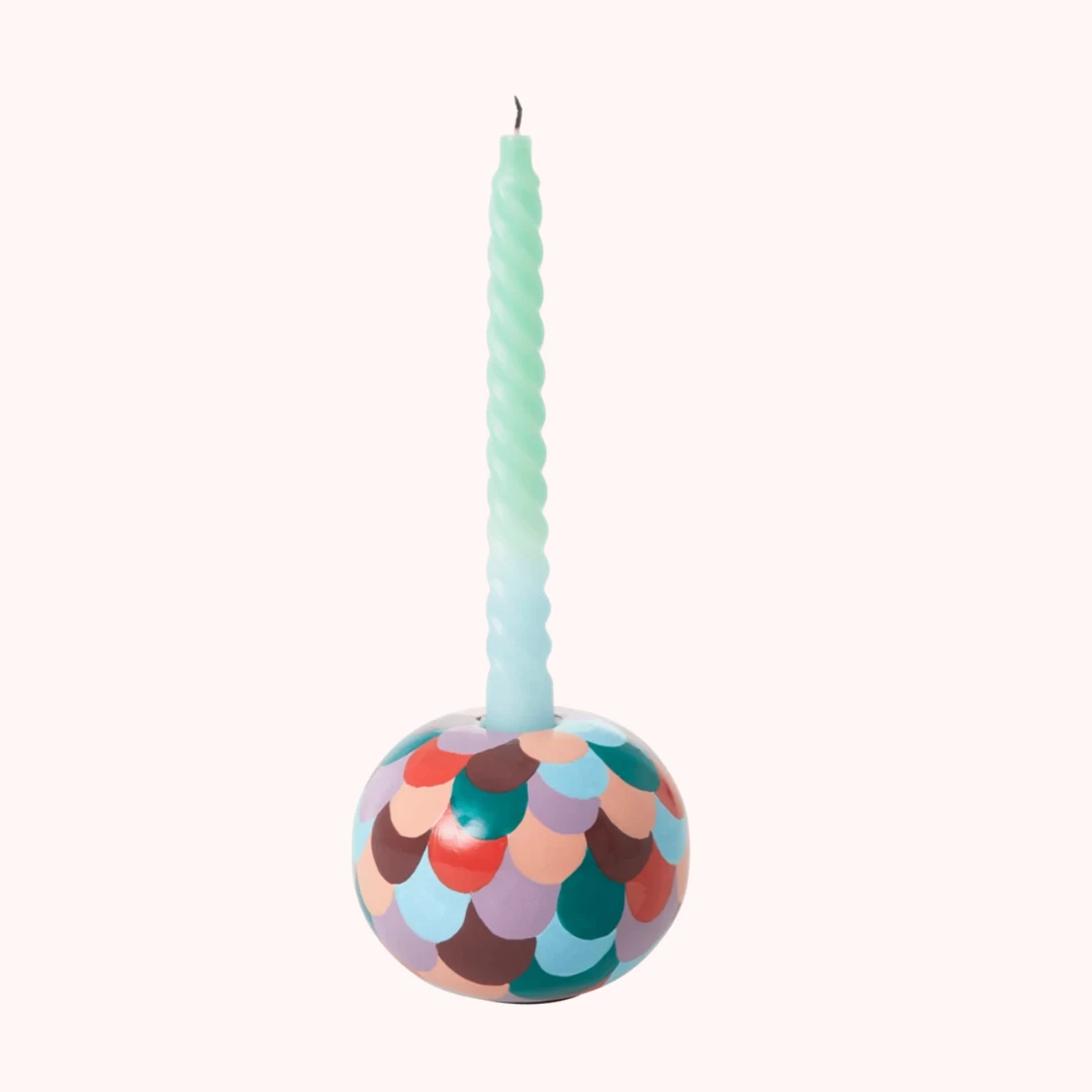 Rice By Rice Metal Candle Holder, Multicoloured Scallops 4 Rice By Rice Metal Candle Holder, Multicoloured Scallops