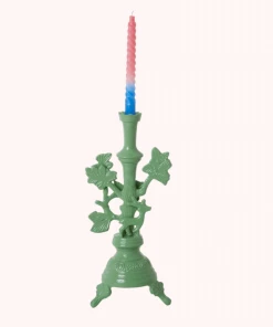 Rice By Rice Metal Candle Holder With Deer, Dusty Green New