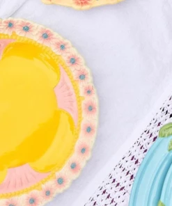 Rice By Rice New Ceramic Floral Side Plate - Pink & Yellow