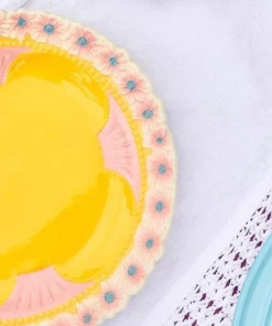 Rice By Rice Ceramic Floral Dinner Plate - Pink & Yellow