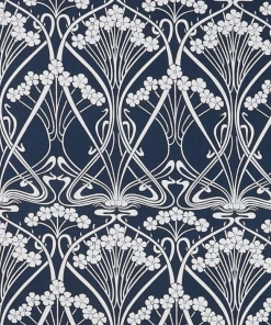 Liberty Fabrics New Ianthe Bloom Stencil Chiltern Linen, Lapis