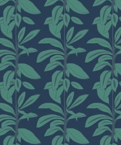 Annika Reed Studio Rubber Plant Wallpaper, Leaves At Midnight