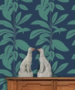 Annika Reed Studio Rubber Plant Wallpaper, Rubber Blue