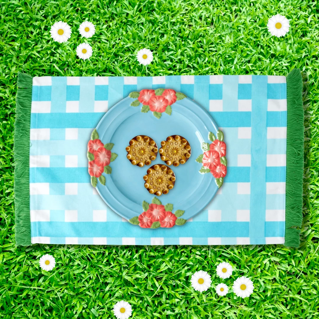 Rice By Rice Gingham Cotton Placemat In Blue & Green New 4 Rice By Rice Gingham Cotton Placemat In Blue & Green New