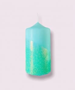 Pink Stories Neon Dip Dye Glitter Pillar Candle - Blue New
