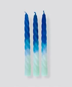 Pink Stories Neon Twisted Candles Blueberry - Set Of 3 New