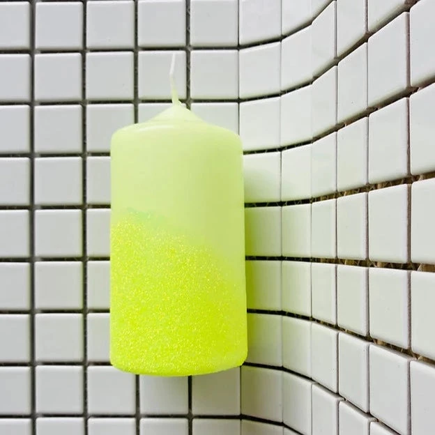 Pink Stories Neon Dip Dye Glitter Pillar Candle - Yellow 3 Pink Stories Neon Dip Dye Glitter Pillar Candle - Yellow